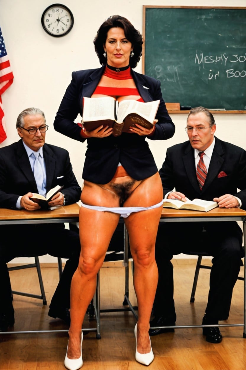 Deep Neckline, She Is Presenting A Slideshow To A Board Room, Full Body MILF AI Porn