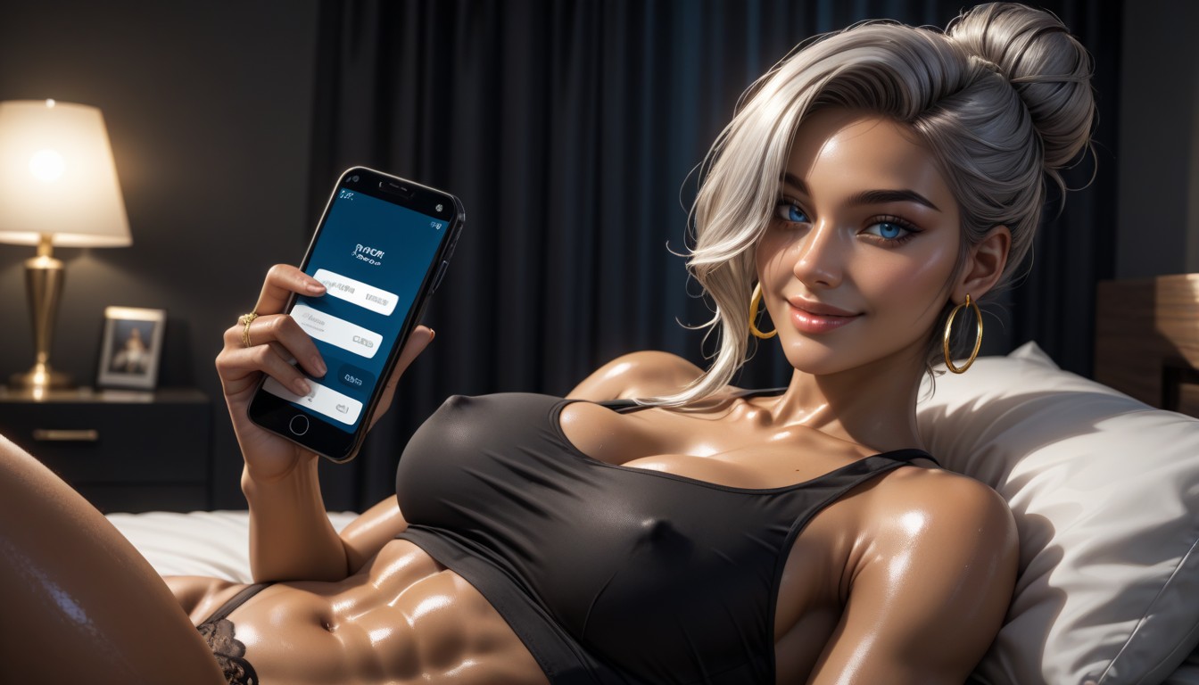 Noir, Holding Phone, 18+ AI Porn