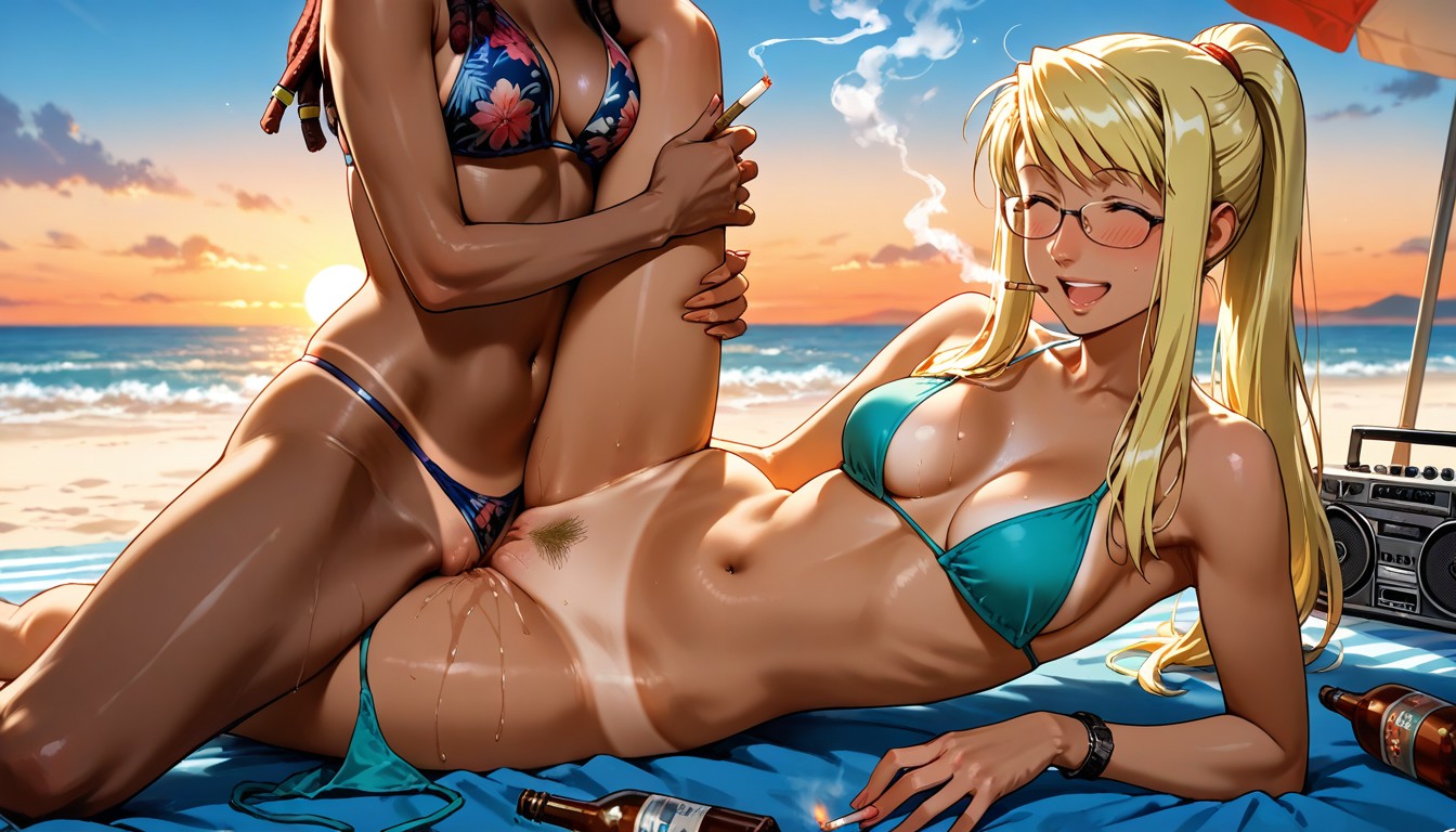 Nose Blushing, Close Up, Beach Umbrella AI Porn