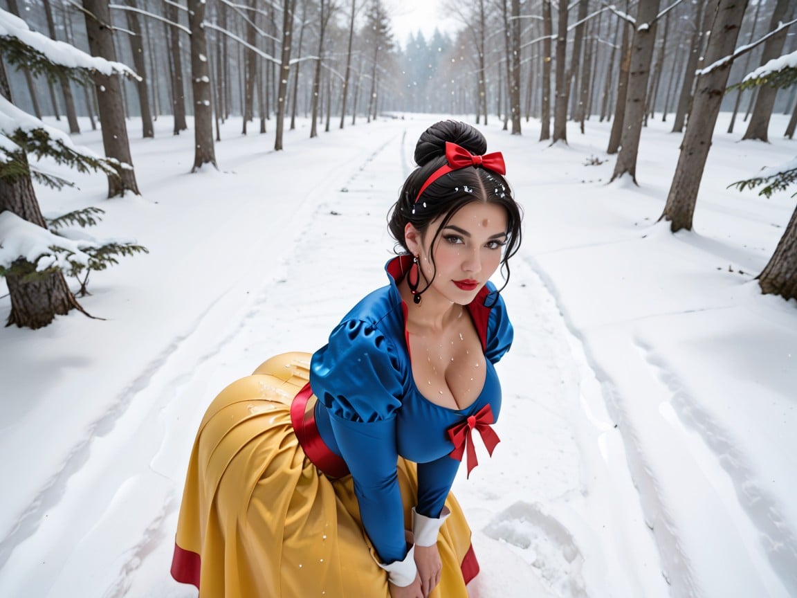 Perfect Rounded Huge Breasts, Top Down, Snow White Perfect Body AI Porn