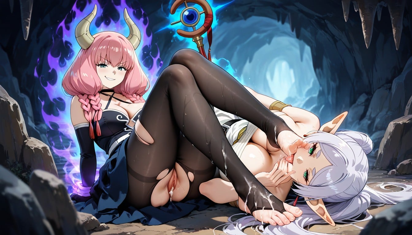 Pink Hair, Two Demonic Horns, Pussy Hentai AI Porn