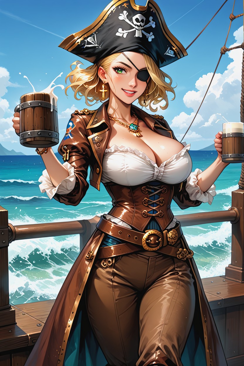18+, Big Brown Belt With Big Gold Buckle, Gold Bracelets Hentai AI Porn