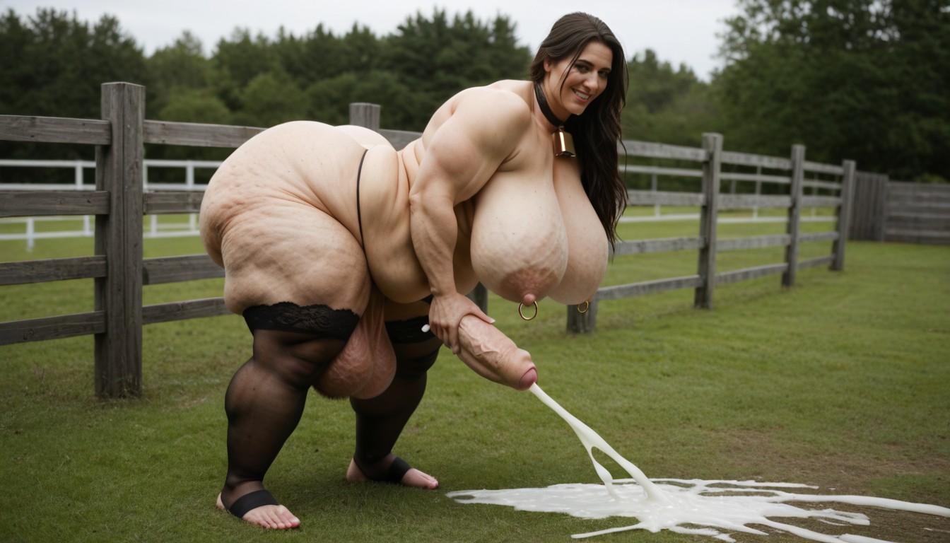 Thigh Highs, Hyper Obese Extremely Fat Body, Big Massive Muscle Calves Shemale AI Porn