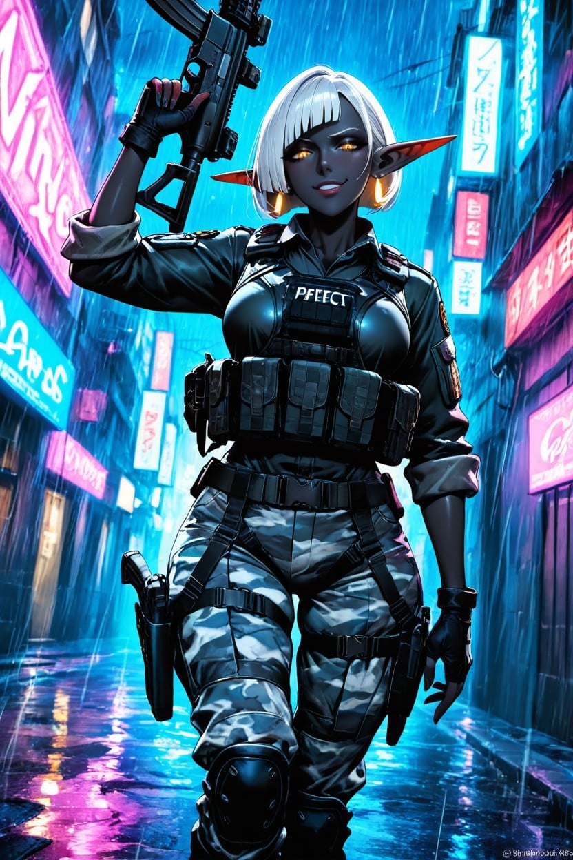 Rolled Up Urban Camo Military Jacket, Model Pose, Solo Hentai AI Porn
