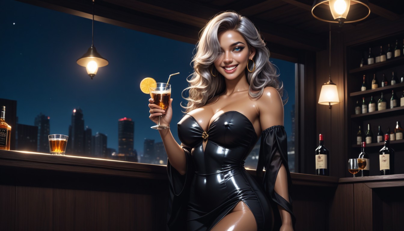 Night, Medium Breast, Bar AI Porn