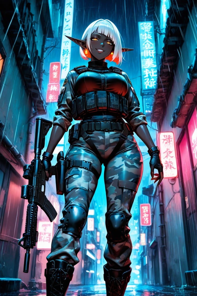 Cyberpunk City, Medium Breasts, Perfect Fingers Hentai AI Porn