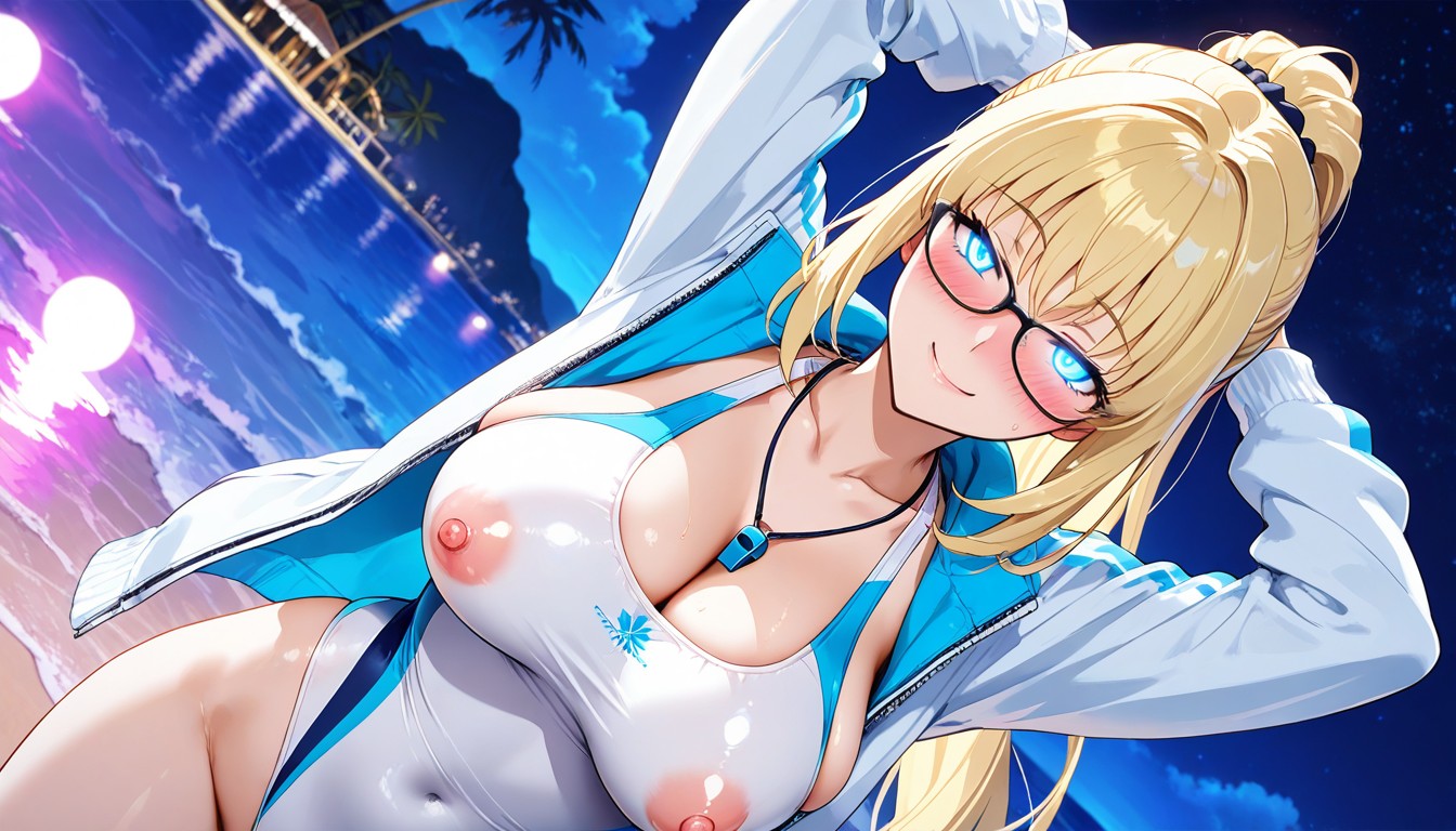 Beach, Blue Eyes, Front View Hentai AI Porn