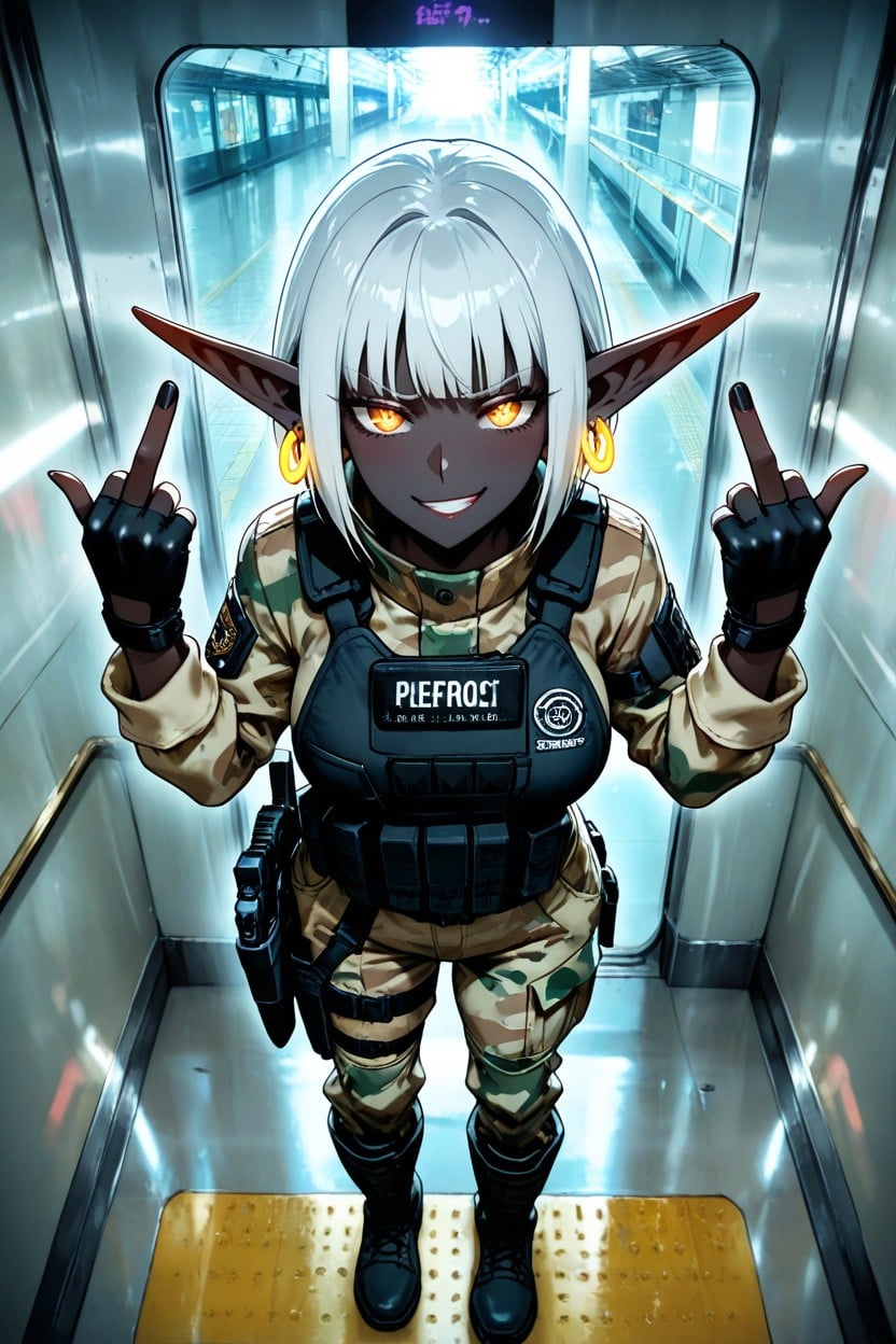 No Man, Rolled Up Blue Urban Camo Military Jacket, Top Down Hentai AI Porn