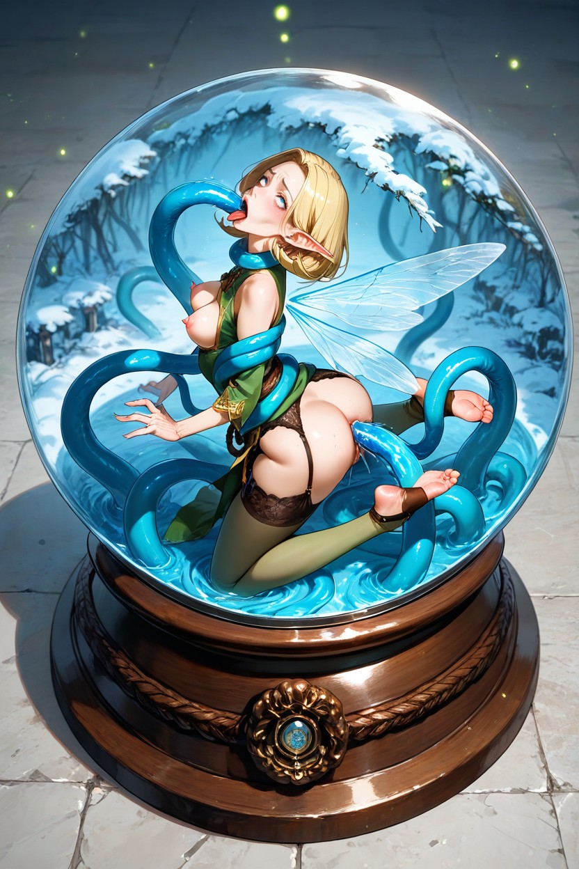 Blonde Hair, Motion Lines, Green Cloth Toeless Sandals Hentai AI Porn