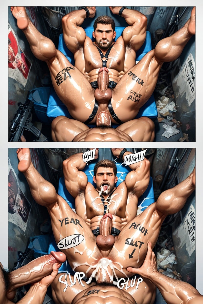 Excessive Cum, Gang Bang, Oiled Skin AI Gay Porn