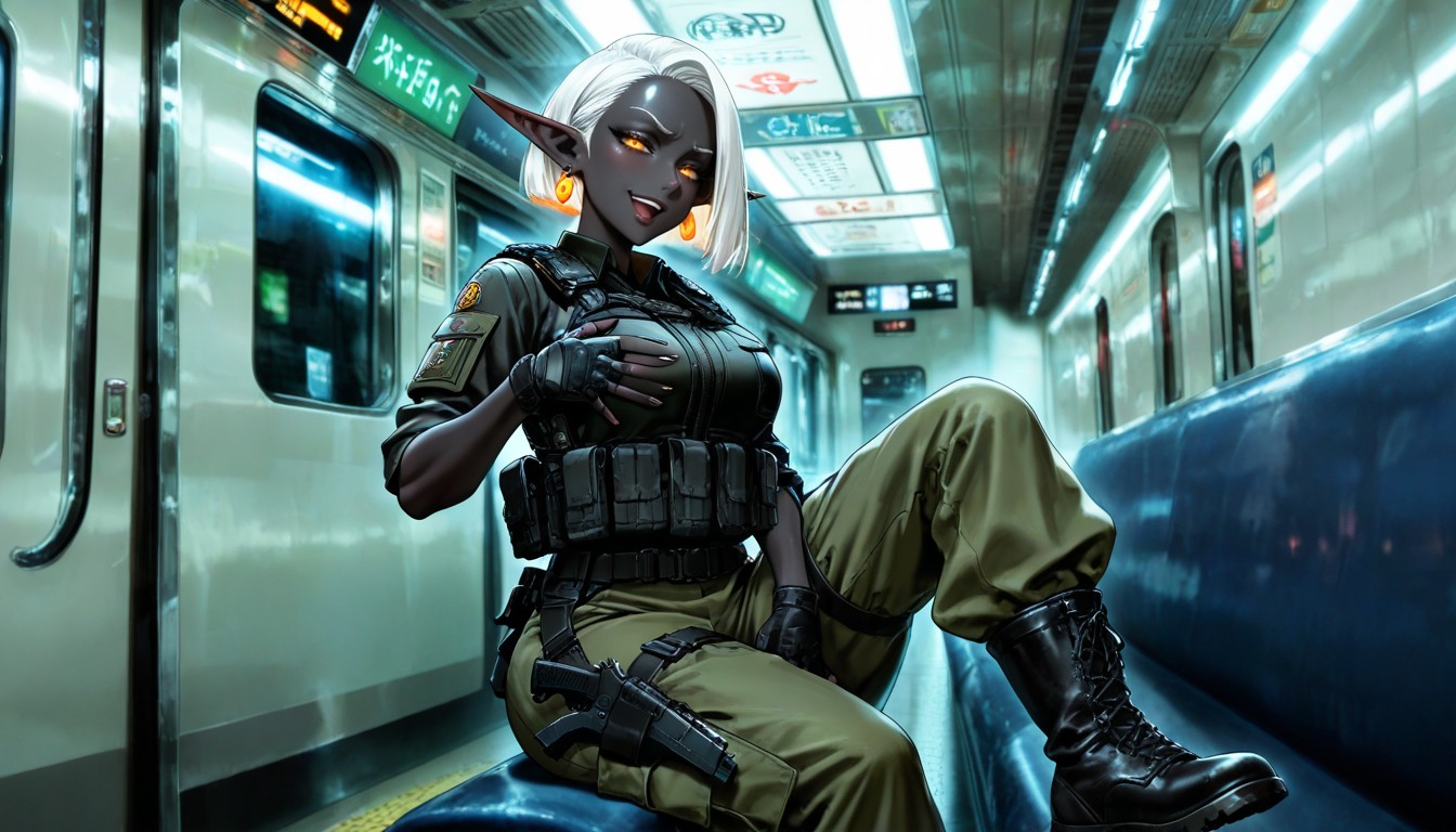 Pouches And Military Knife Strapped Around Left Thigh, Detailed Feets, + Hentai AI Porn