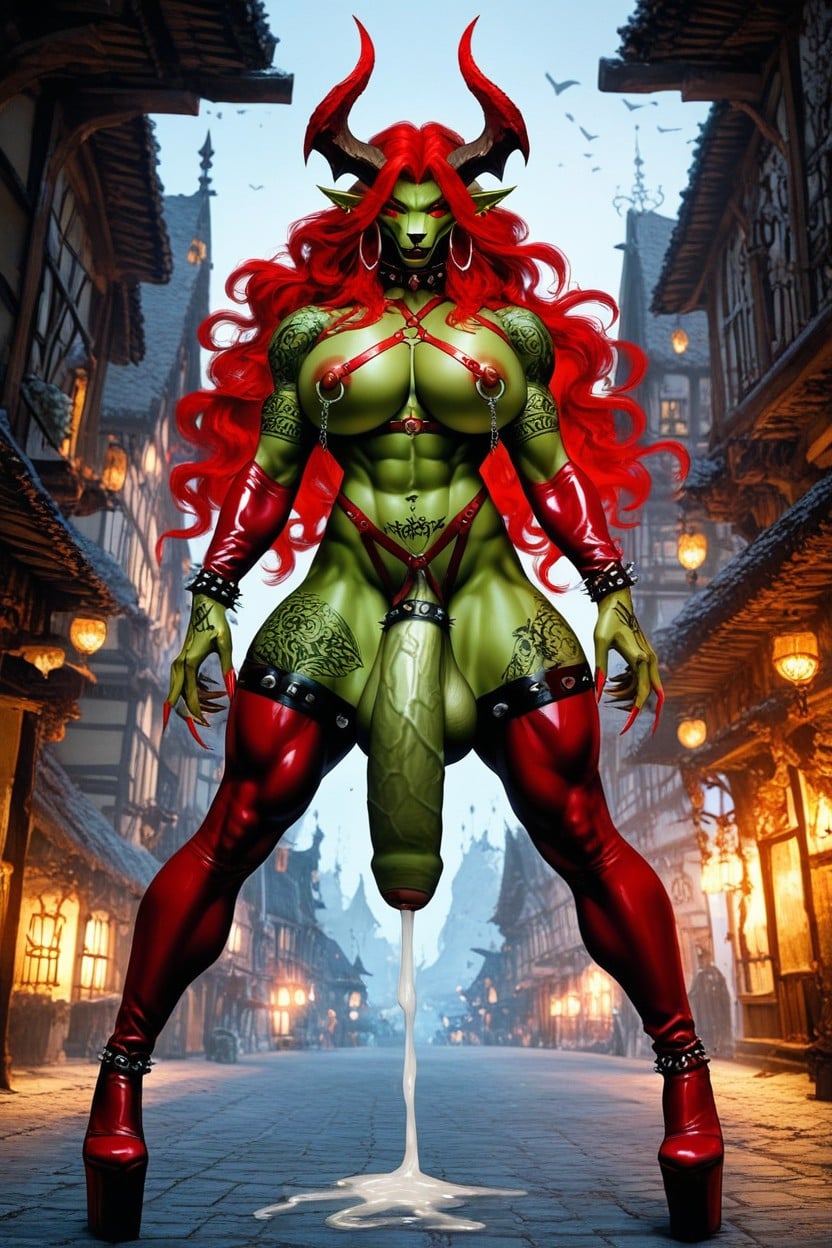 Crotch Tattoos, Demon Futa Green Skin, Cock Rings Furry AI Porn