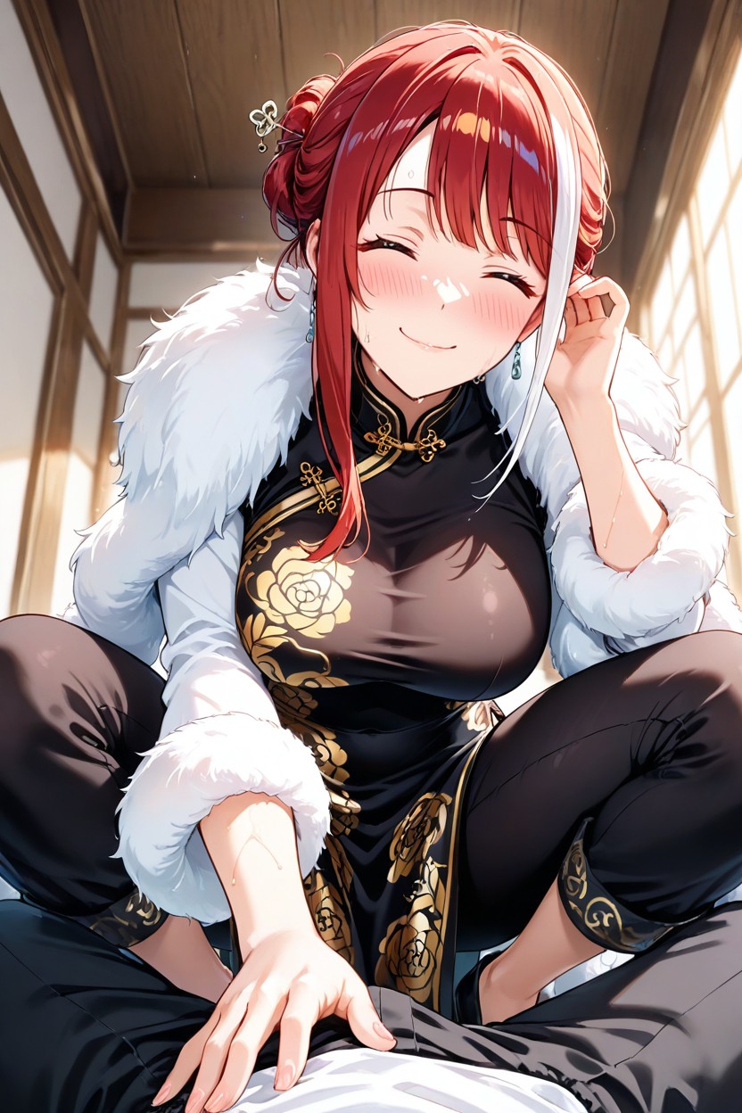 Fur Boa, Chinese Dress, Multicolored Hair AI Porn