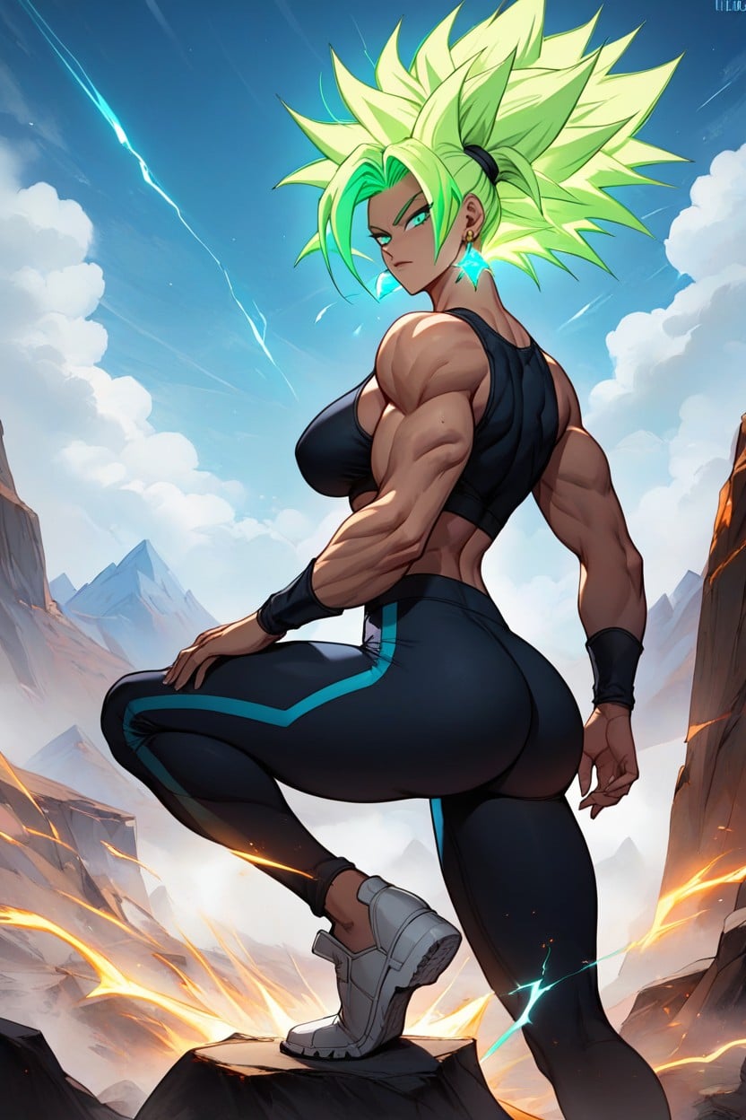 Potara Earrings, Green Hair, And A Fierce Expression Her Body Is Muscular But Feminine Hentai AI Porn