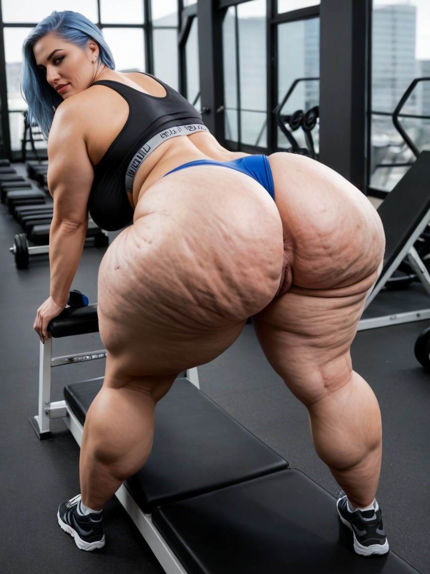 Cellulite On The Ass, Hyper Large Ass, Light Blue Hair AI Porn