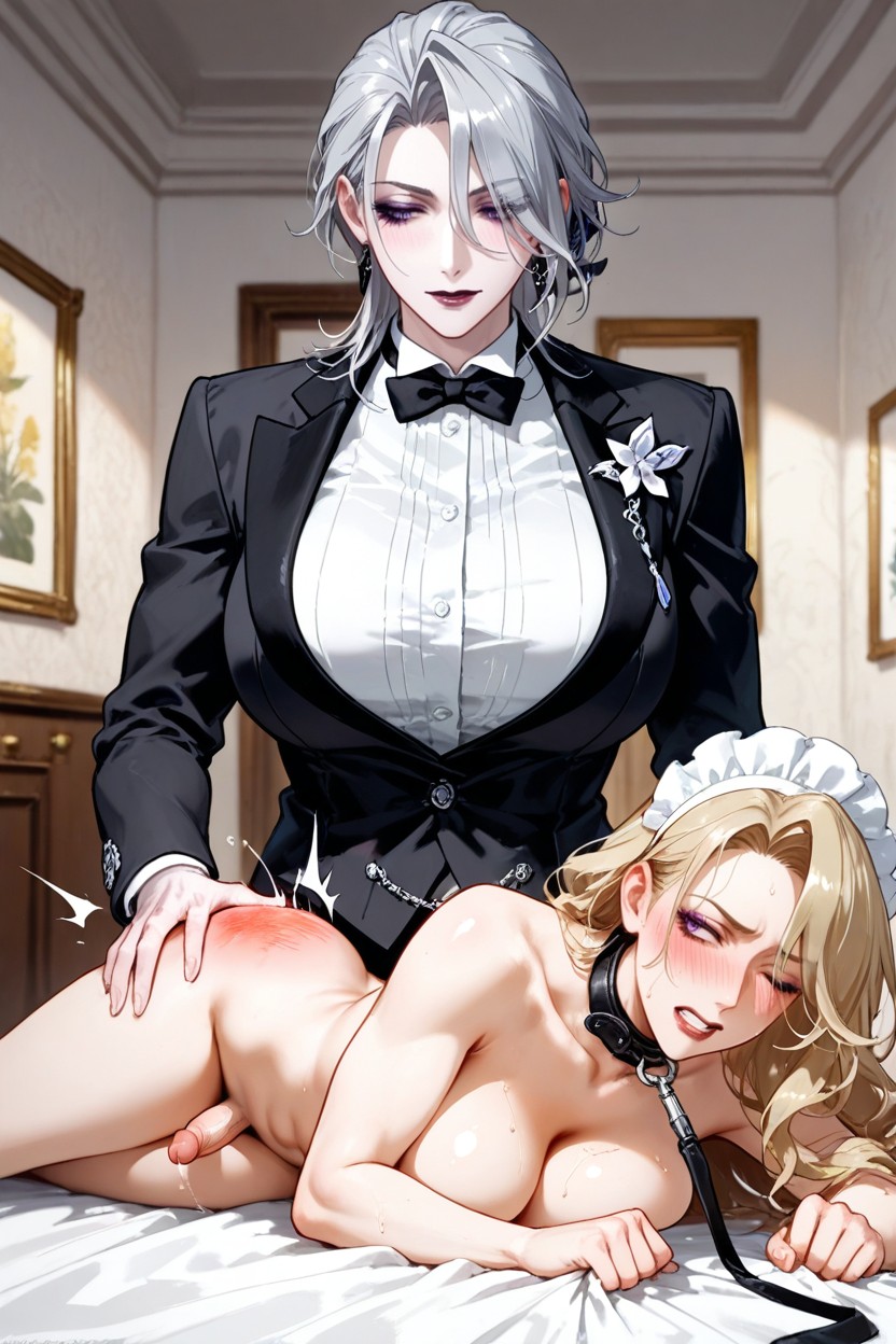 Giver Wear Collar And Gag, Female Poor Breast, Female Lay On Side Hentai AI Porn
