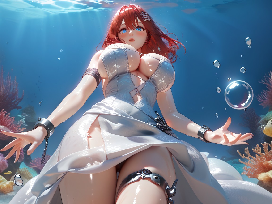 Dress Loosely Over Breasts, Large Anchor On Seabed, Glowing Lights Inside Clam Hentai AI Porn