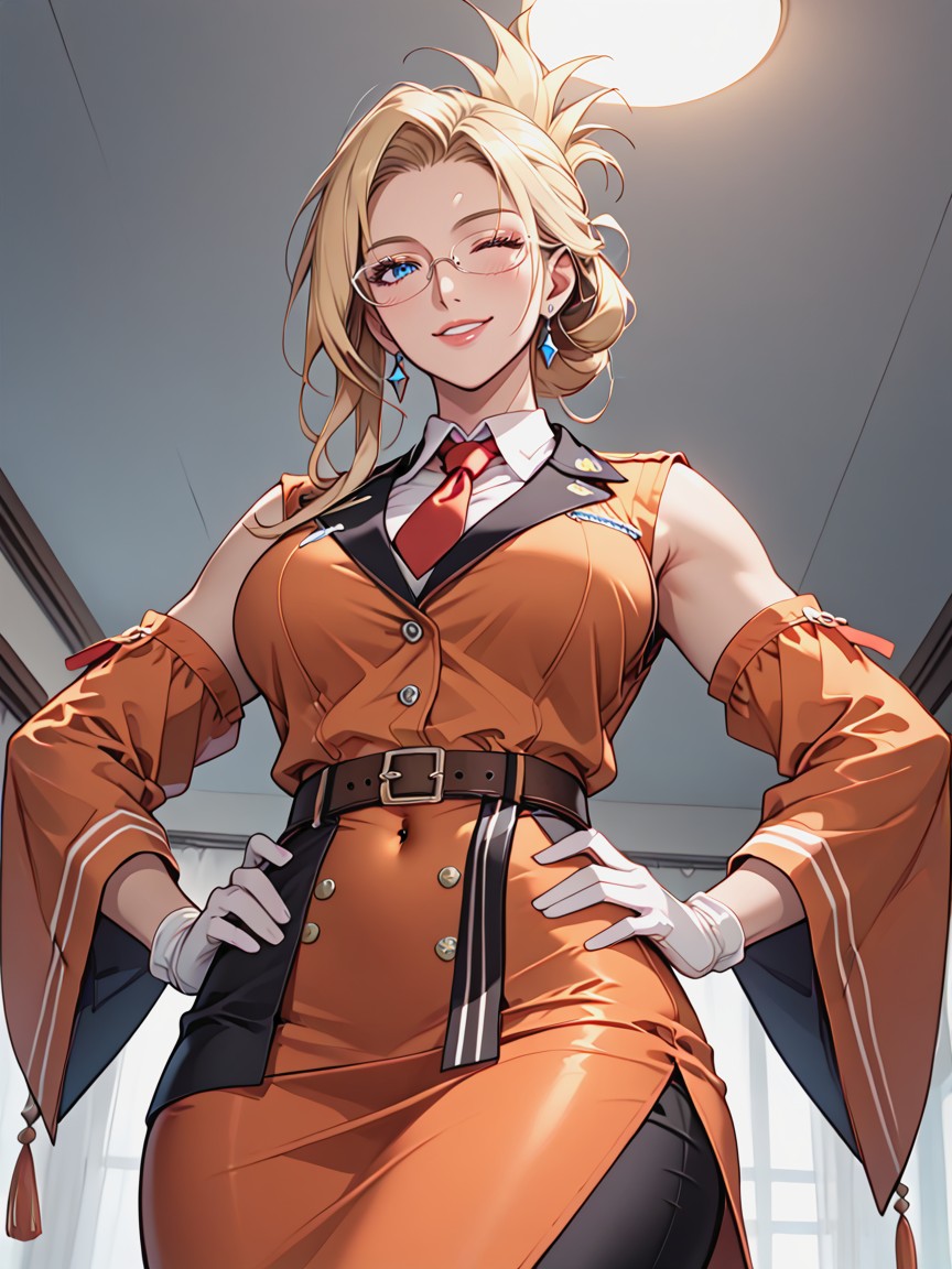 Hands On Hips, Black Uniform, Focus Face Hentai AI Porn