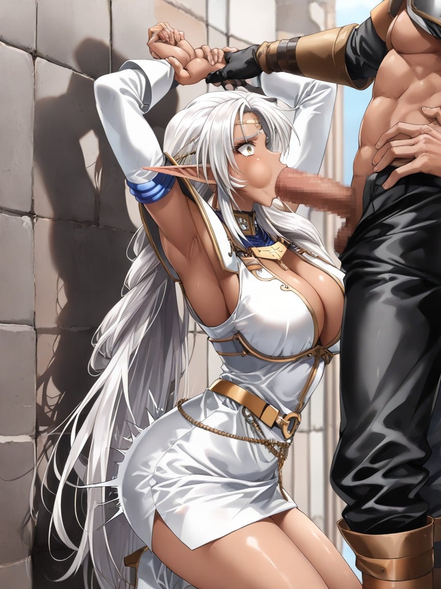 Man In Front Of Pirotess, Big Cheek Bulge, Cleavage Hentai AI Porn