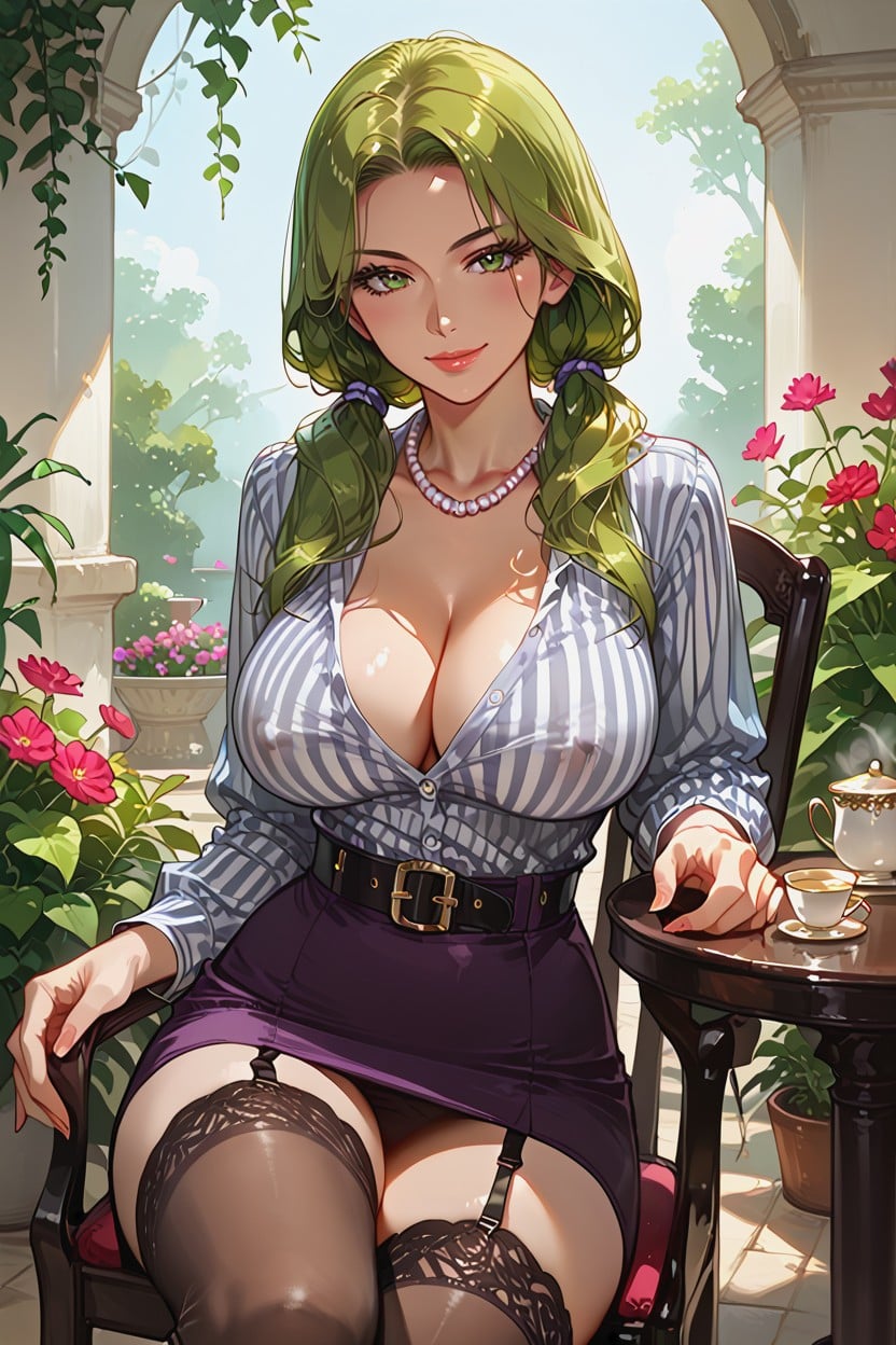 Pale Skin, Table, Anime Hairstyle Hentai AI Porn