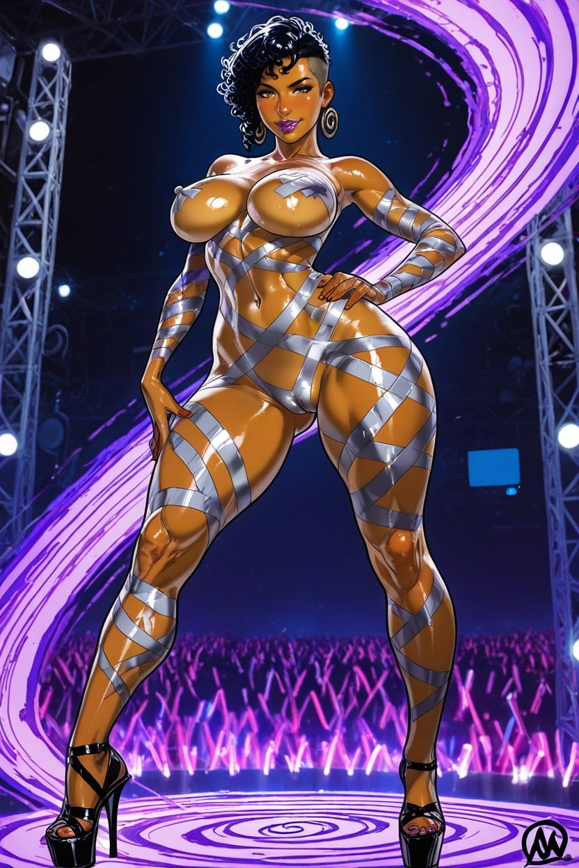 Neon Lights, Patterned Torso, Beautiful Mulatto Woman AI Porn