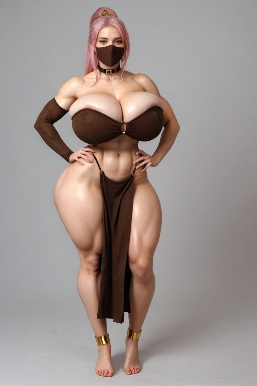 Belly Button Visible, Strapless Brown Top, Sucked In Stomach AI Porn