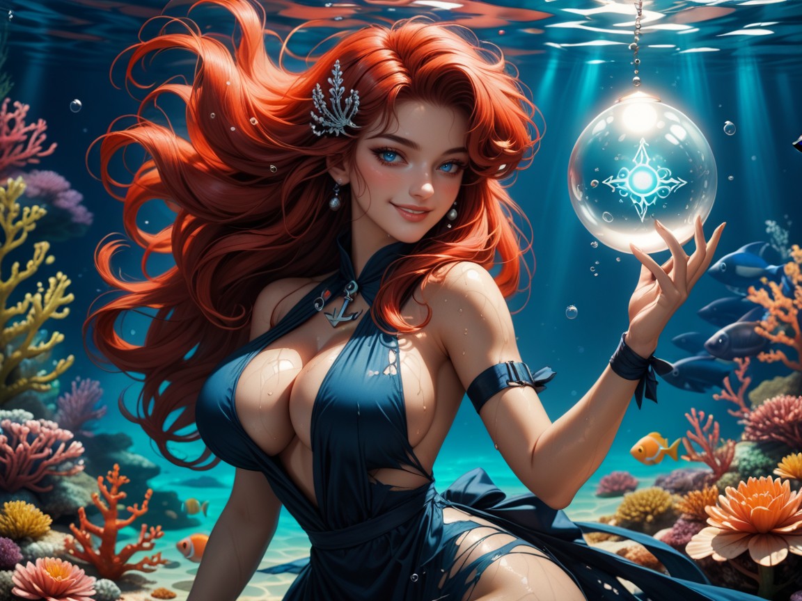 Underwater, Extreme Blushing, Underwater Hair Physics Hentai AI Porn
