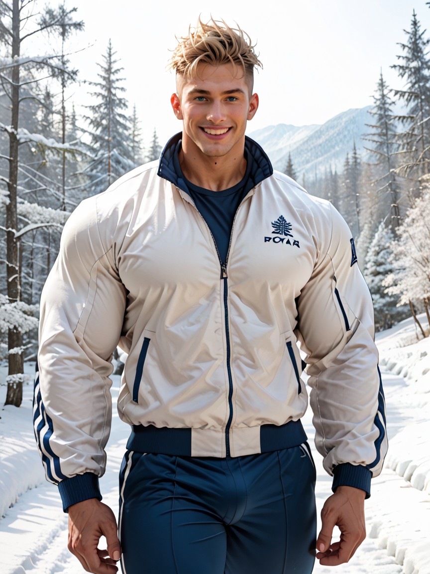 Hyper Massive Pecs, Darrk Blue Tracksuit Pants, 25+ AI Gay Porn