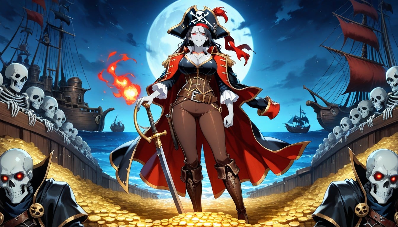 Solo, Surrounded By Skeleton Pirates, 18+ Hentai AI Porn
