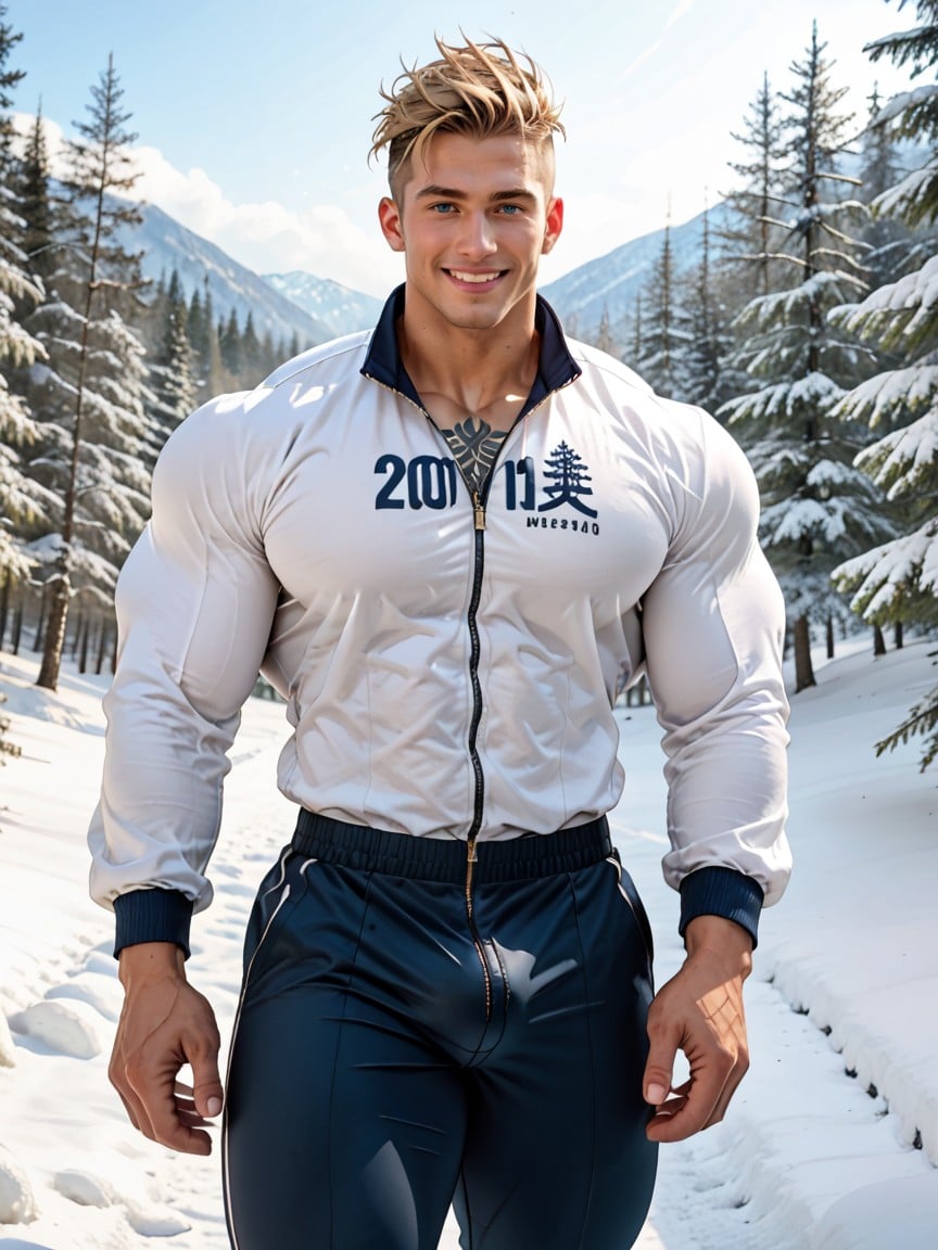 Hyper Muscular, Dark Blue Tracksuit Pants, Naked Porno IA Gay
