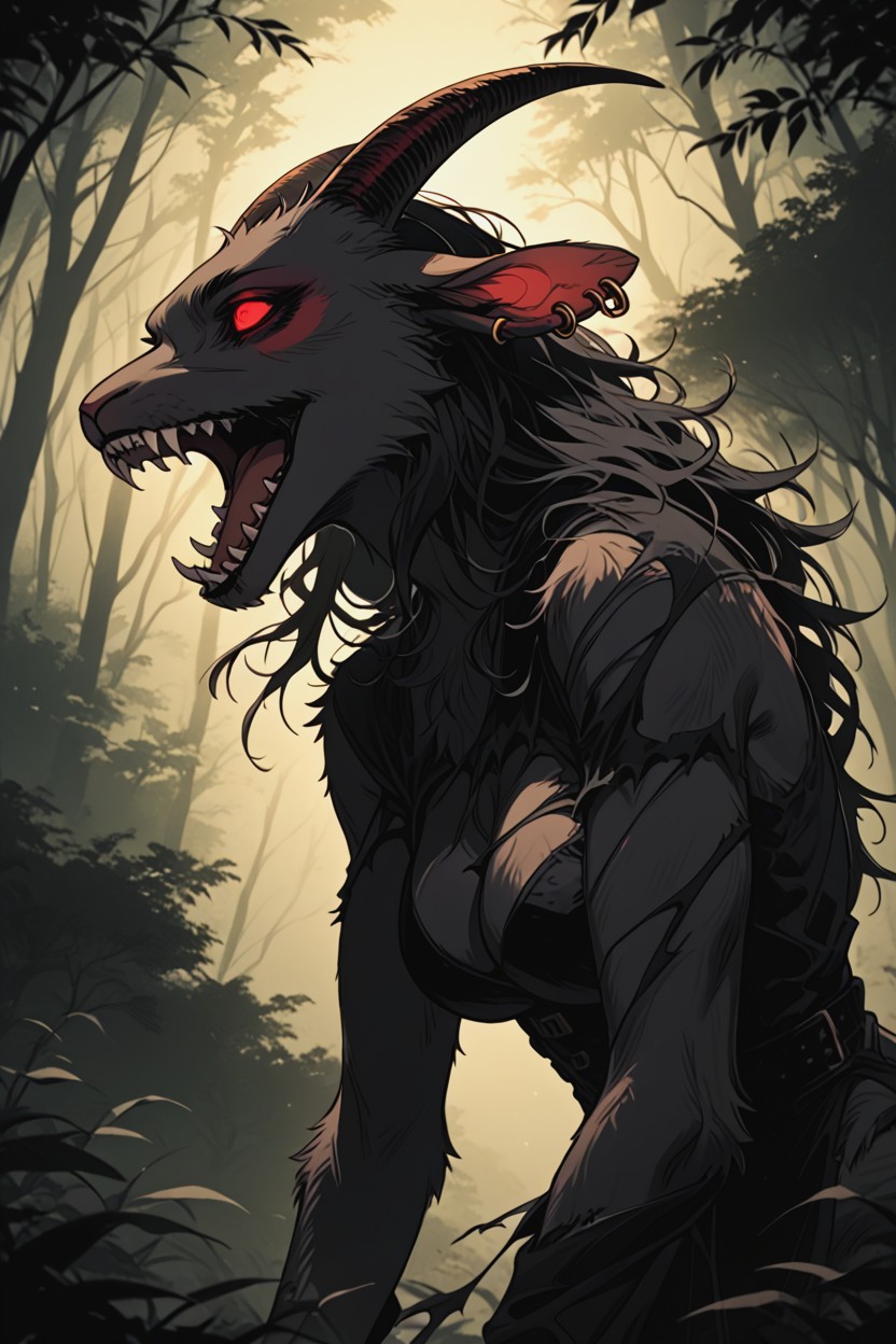 Sharp Teeth, Medium Breasts, Red Eyes Furry AI Porn
