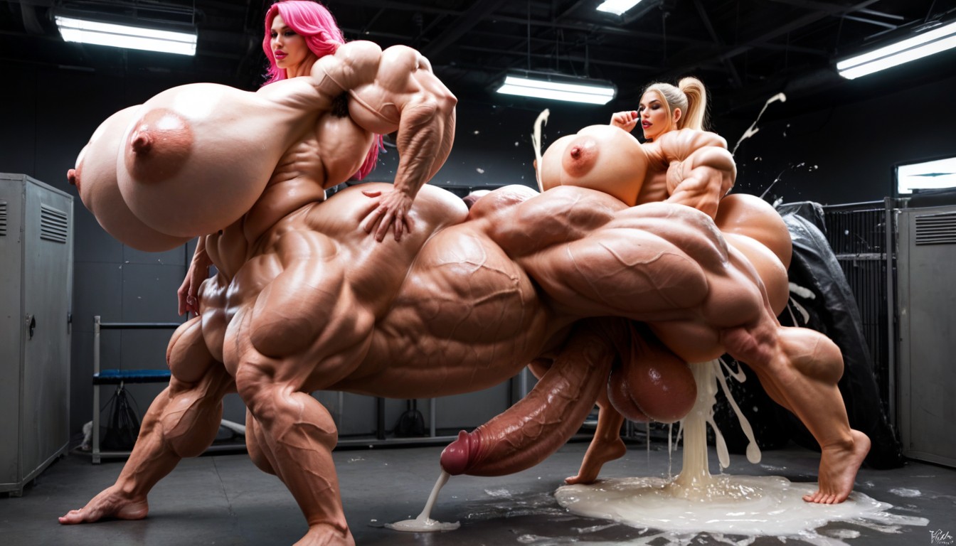 Hyper Gigant Muscles, Messy Very Long Hair, Hyper Thick Biceps Shemale AI Porn
