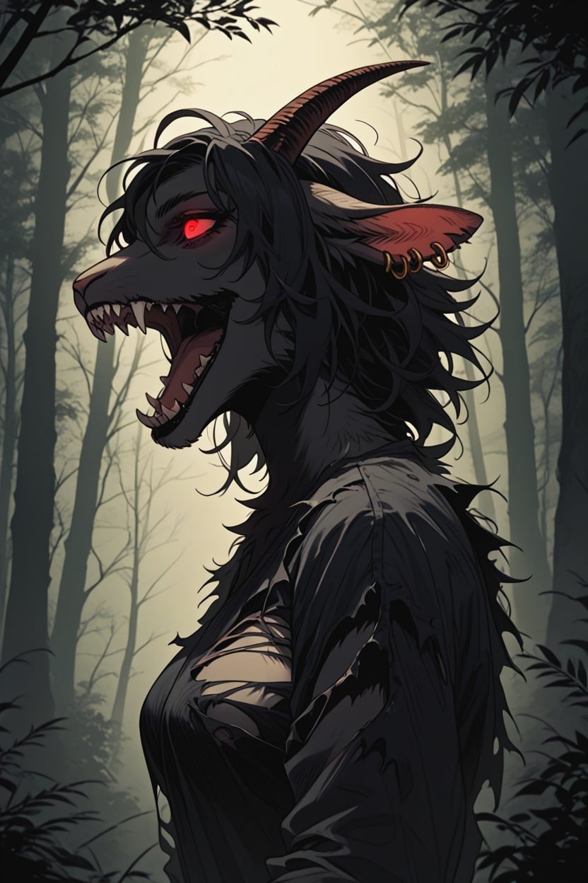 18+, Red Eyes, Dimly Lit Furry AI Porn