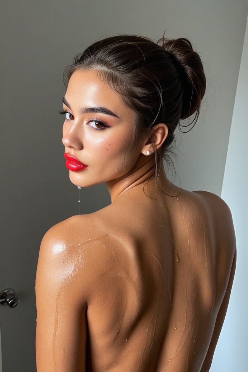 Smudged Lipstick, Asian Latina, Brown Eyes AI Porn