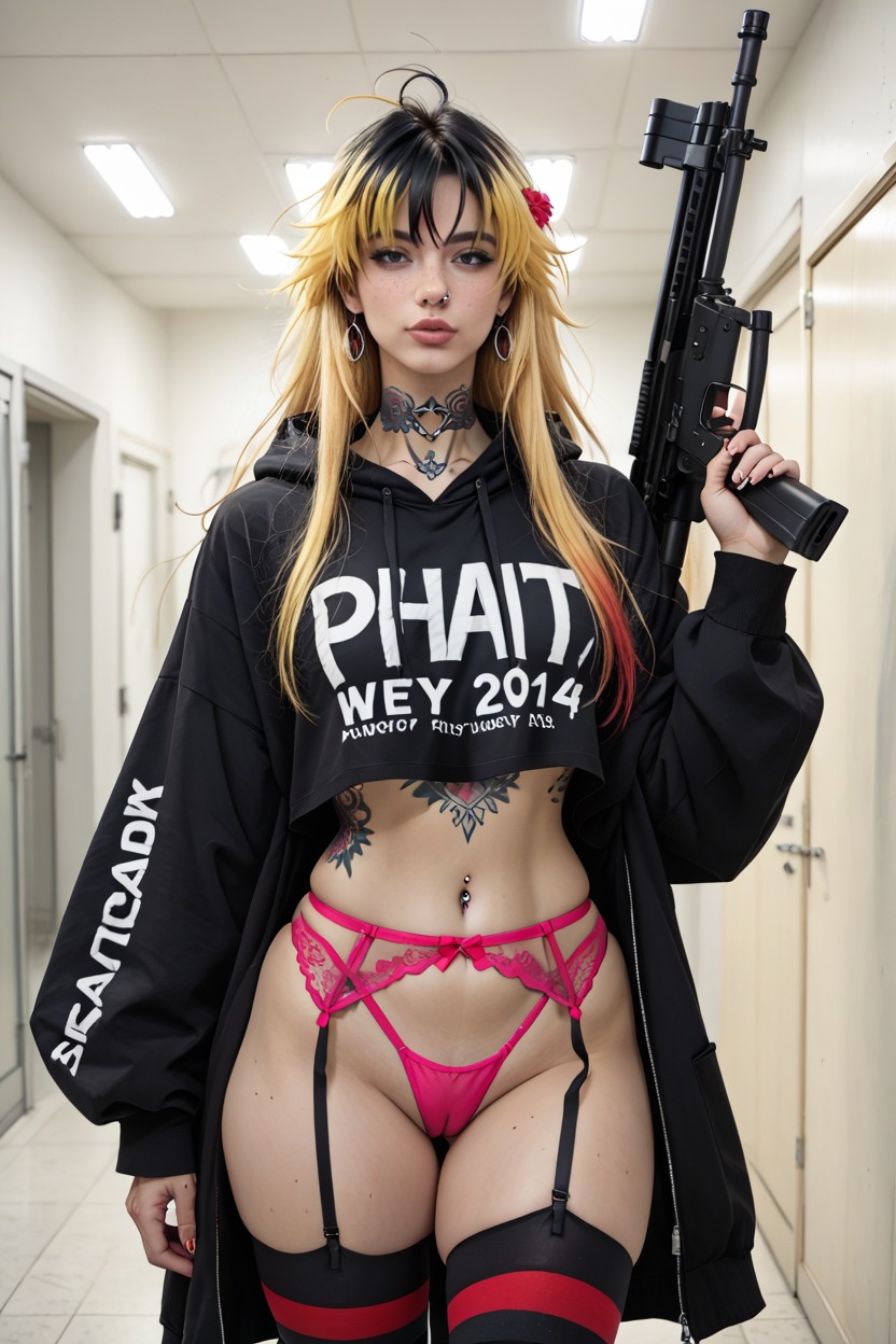 Scene Style, Extremely Thick Thighs, Heavily Tattooed AI Porn