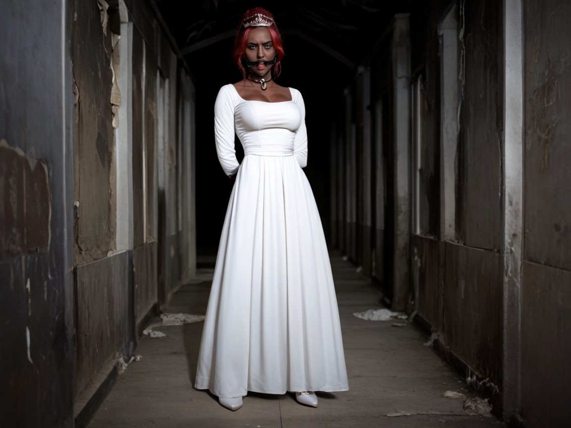 Wearing Ring Gag, Wearing White Dress, Wearing Tiara AI Porn