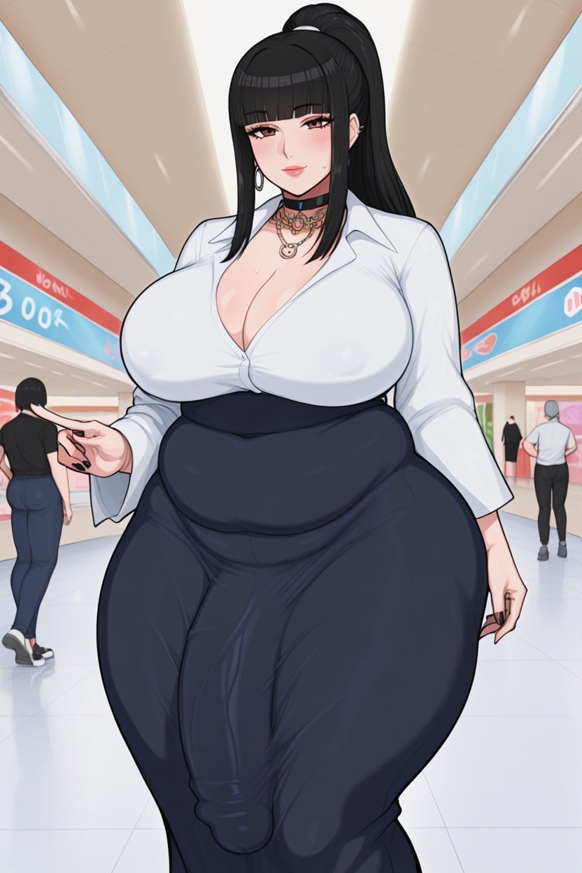 Sweaty, Mall, Flaccid Wide Penis Bulge Shemale AI Porn