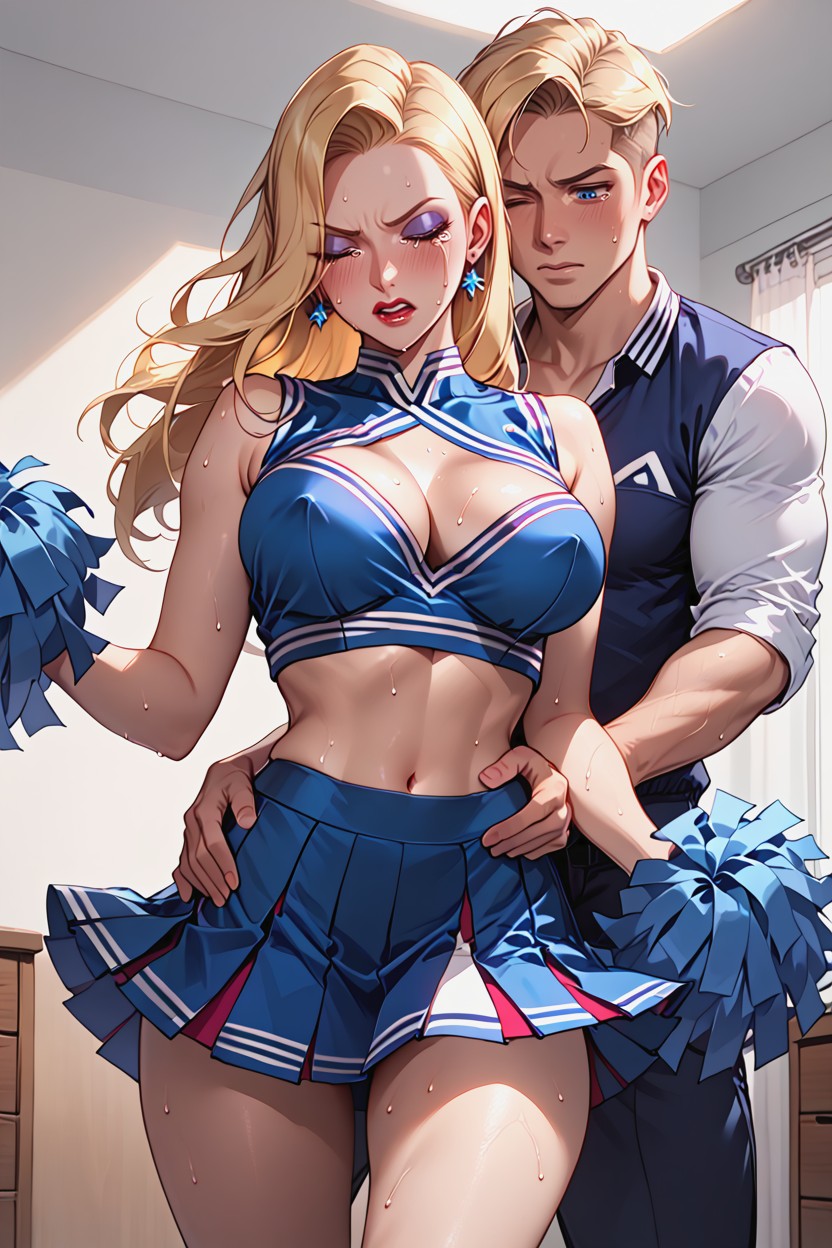 Dynamic Angle, Angry, Faceless Nude Man Standing Behind Hentai AI Porn
