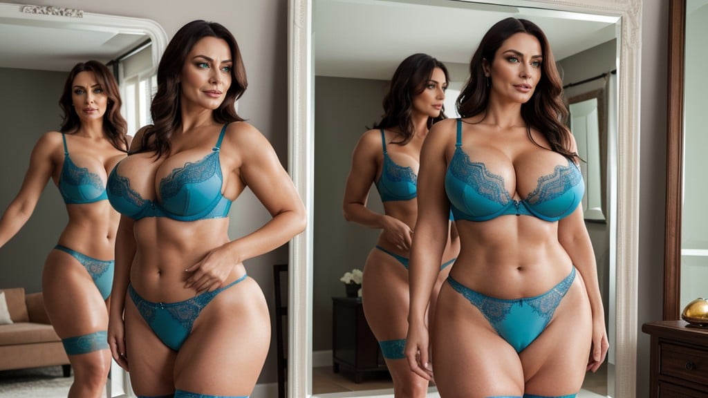 Second Woman Facing Away From Camera, Auburn Long Fluffy Bangs Hair, Toned Abs AI Porn