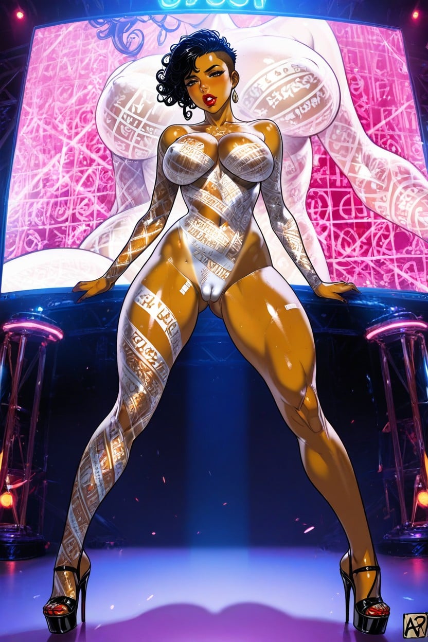 Dynamic Standing Pose, Tall Platform Heels, Crimson Lipstick AI Porn