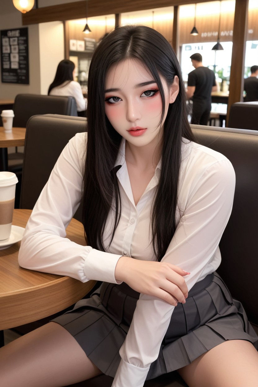 Massive Black Eye Shadow, Pleasure, Visible Long Thick Black Eyelashes Asian AI Porn