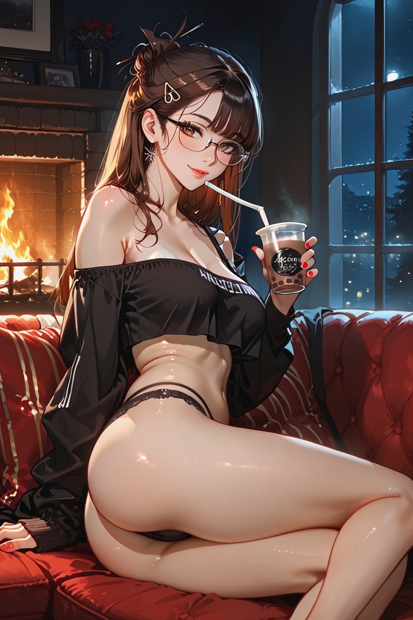 Expensive Clothing, Perfect Natural Breasts, Legs Crossed Hentai AI Porn