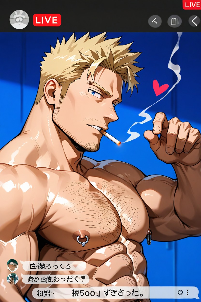 Solo, Cigarette, Large_pectorals AI Gay Porn