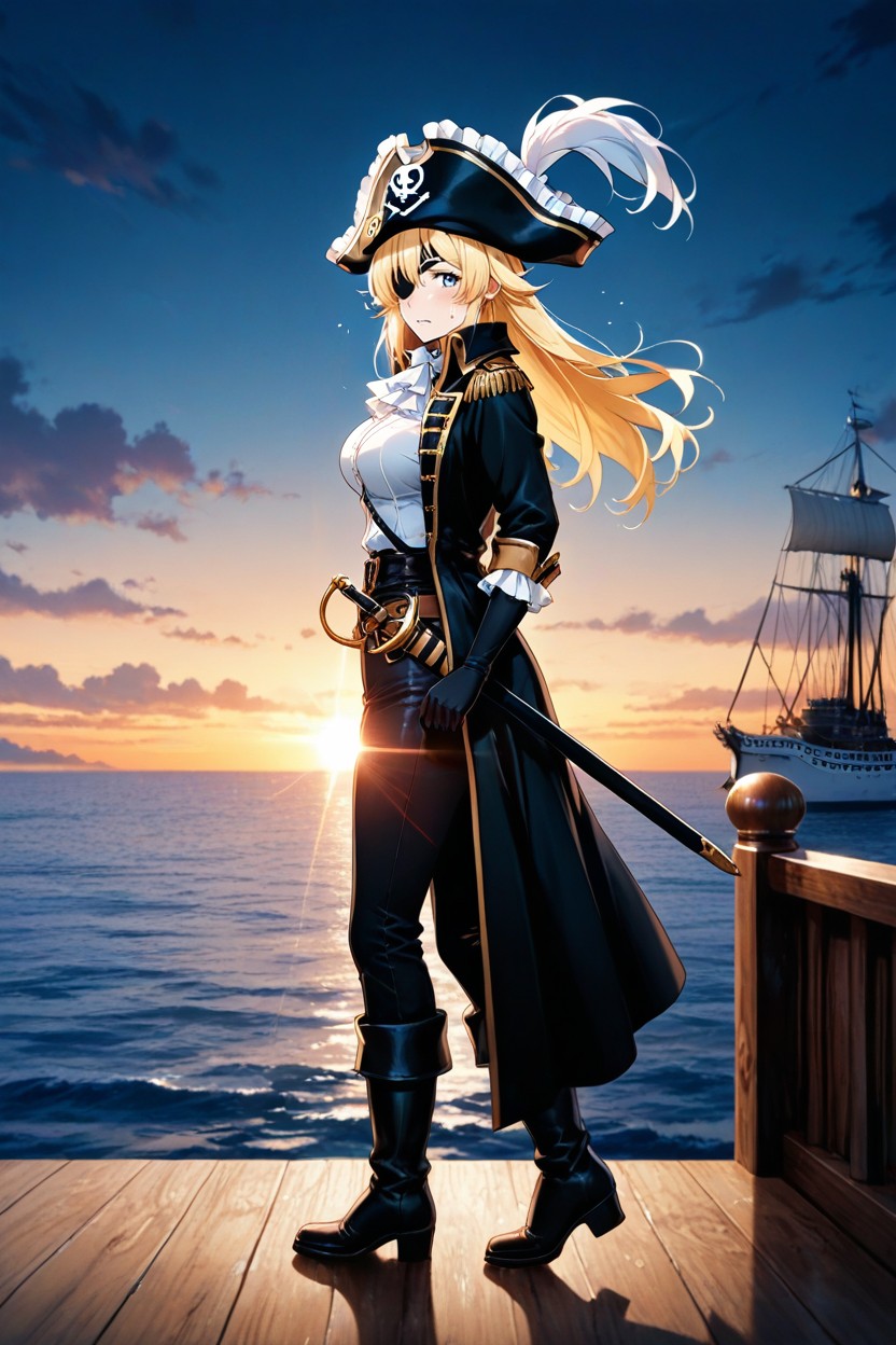 Hard Lighting, Sexy Idol, On A Wooden Galleon Ship Hentai AI Porn