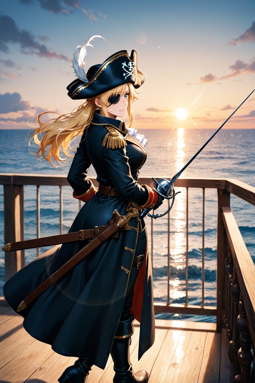 Walking On Ship Deck, Side View, Skinny Hentai AI Porn