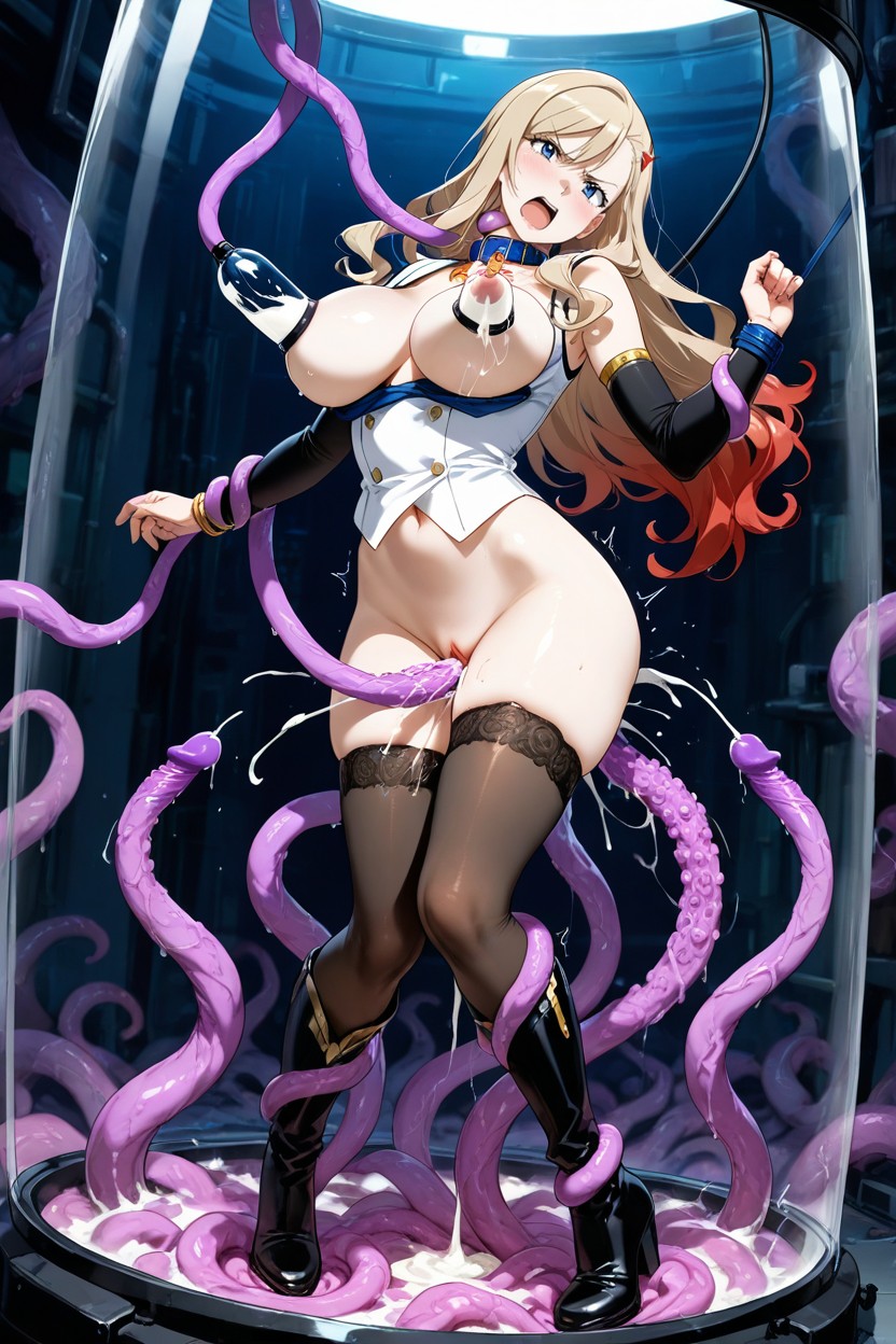 Tentacles Around Body, Exposed Bare Thighs, Navy Blue Collar Hentai IA