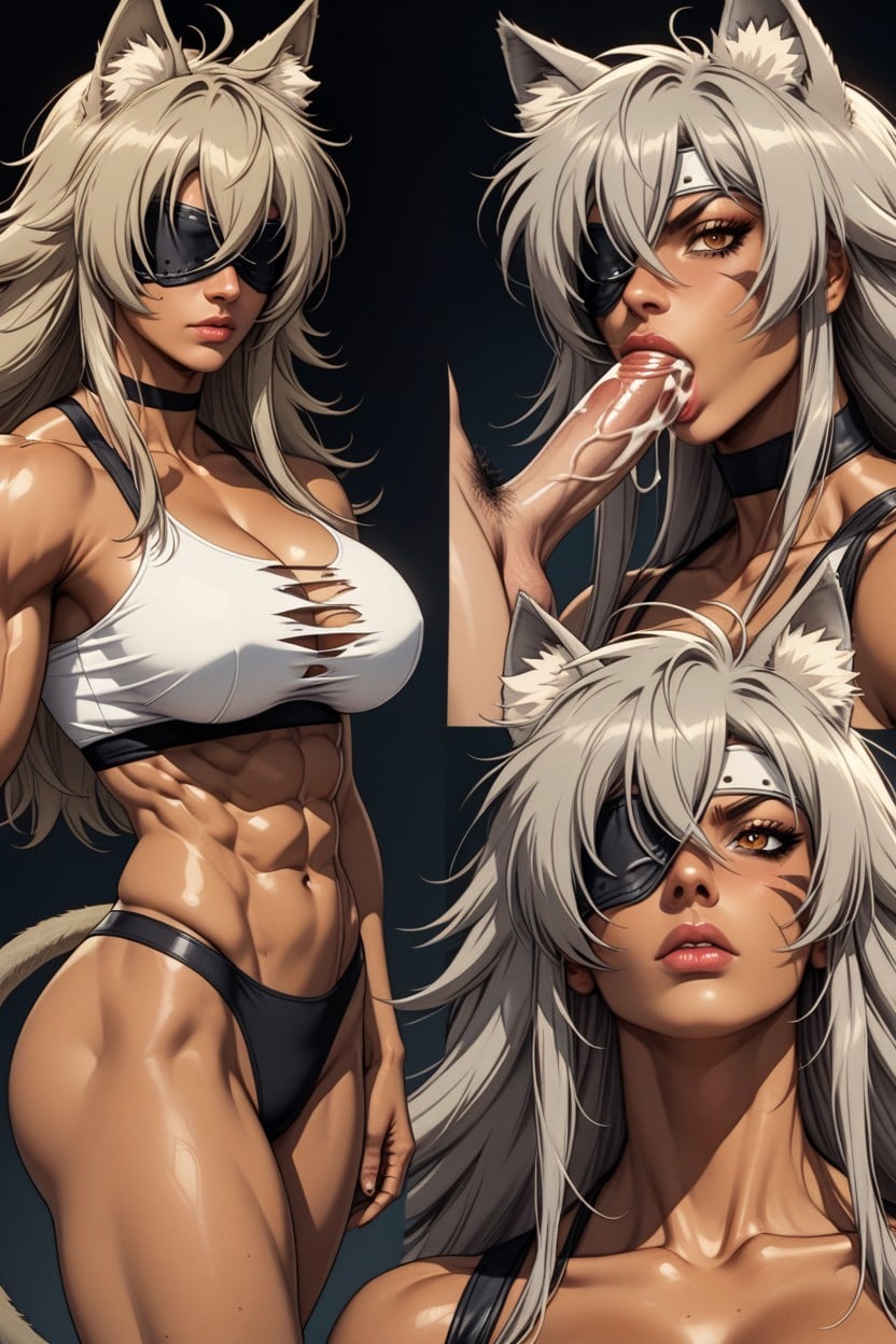 Defined Muscles, Ghyslaine From Mushoku Tensei Has Dark Skin, But This Does Not Make Her A Tigress Because Her Ears Are Like A 's She Has Long AI Porn