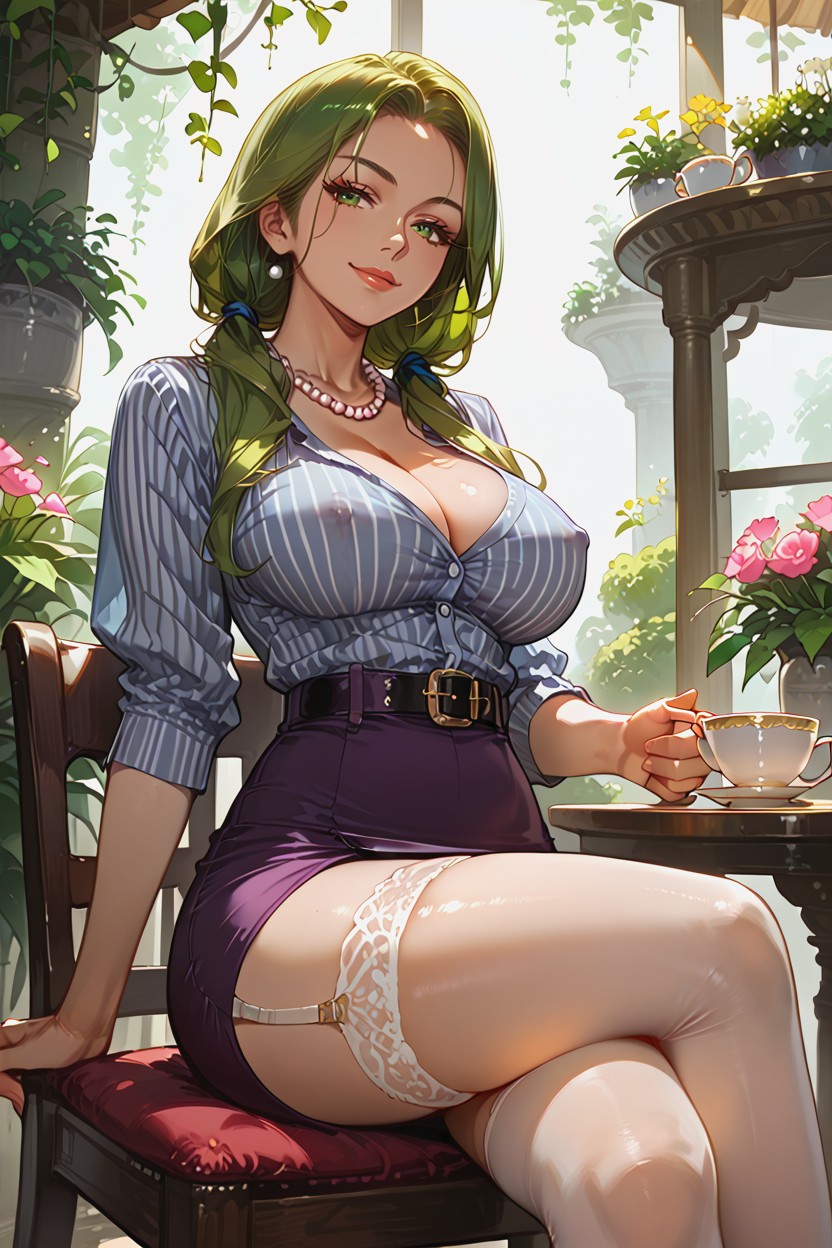 Flowers, Very Sexy, Two Low Ponytails Hentai AI Porn