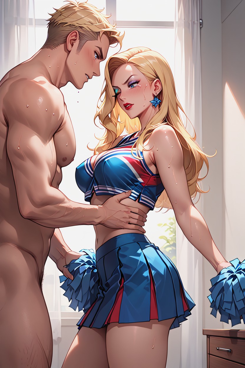 Nude Man Behind Her, Very, Clear Face Hentai AI Porn