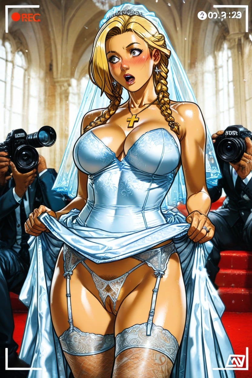 Braided, Gold Cross Necklane, Garter Belt AI Porn
